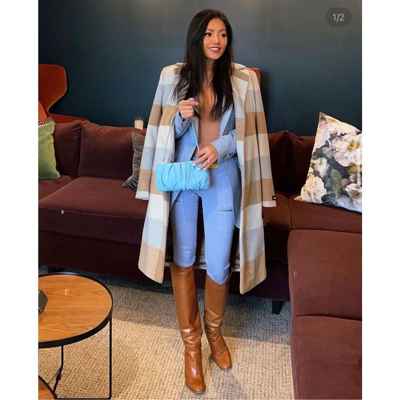 DKNY Single Breasted Plaid Woven Walker Coat Wool Blend Pea Coat - Picture 2 of 8